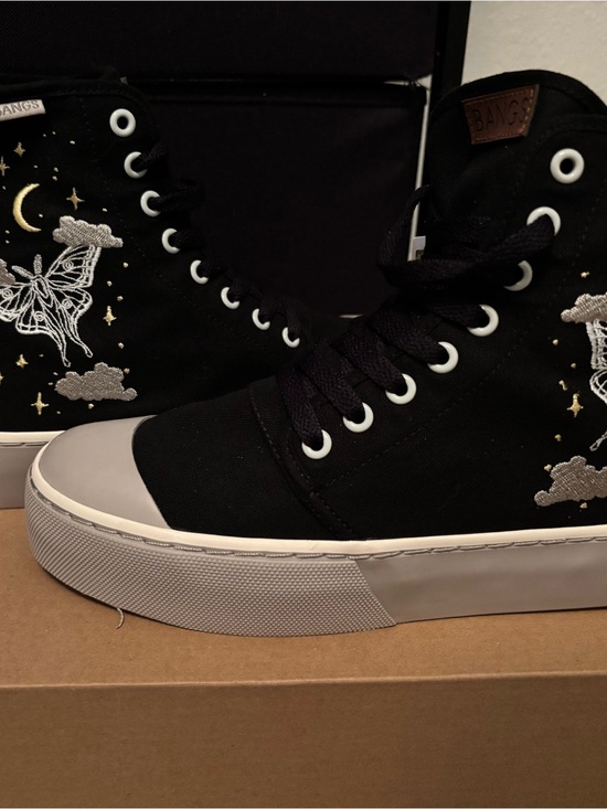 Bangs Shoes - BANGS Black High-Top Canvas Sneakers with Silver Embroidery